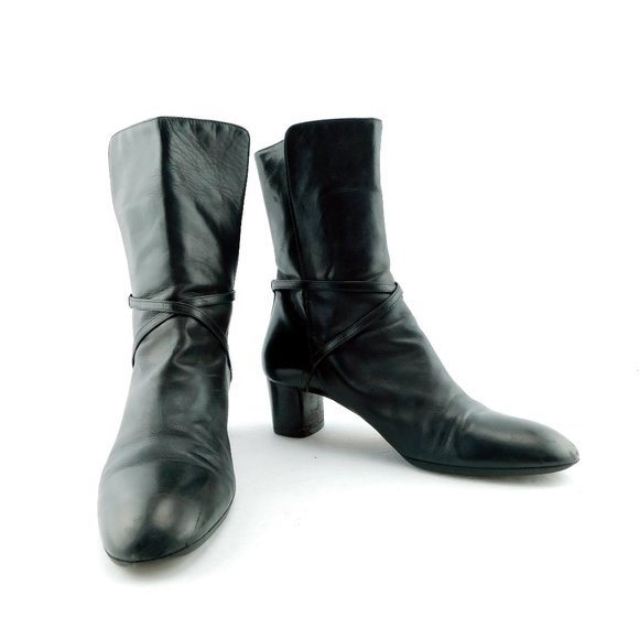BALLY Black Leather Strapped High Ankle Block Heel Boots 37.5EU / 7US - Picture 2 of 8